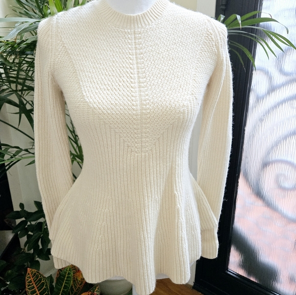White - Cream Peplum Knit Crew Neck Sweater Ann Taylor NWOT - Picture 9 of 9